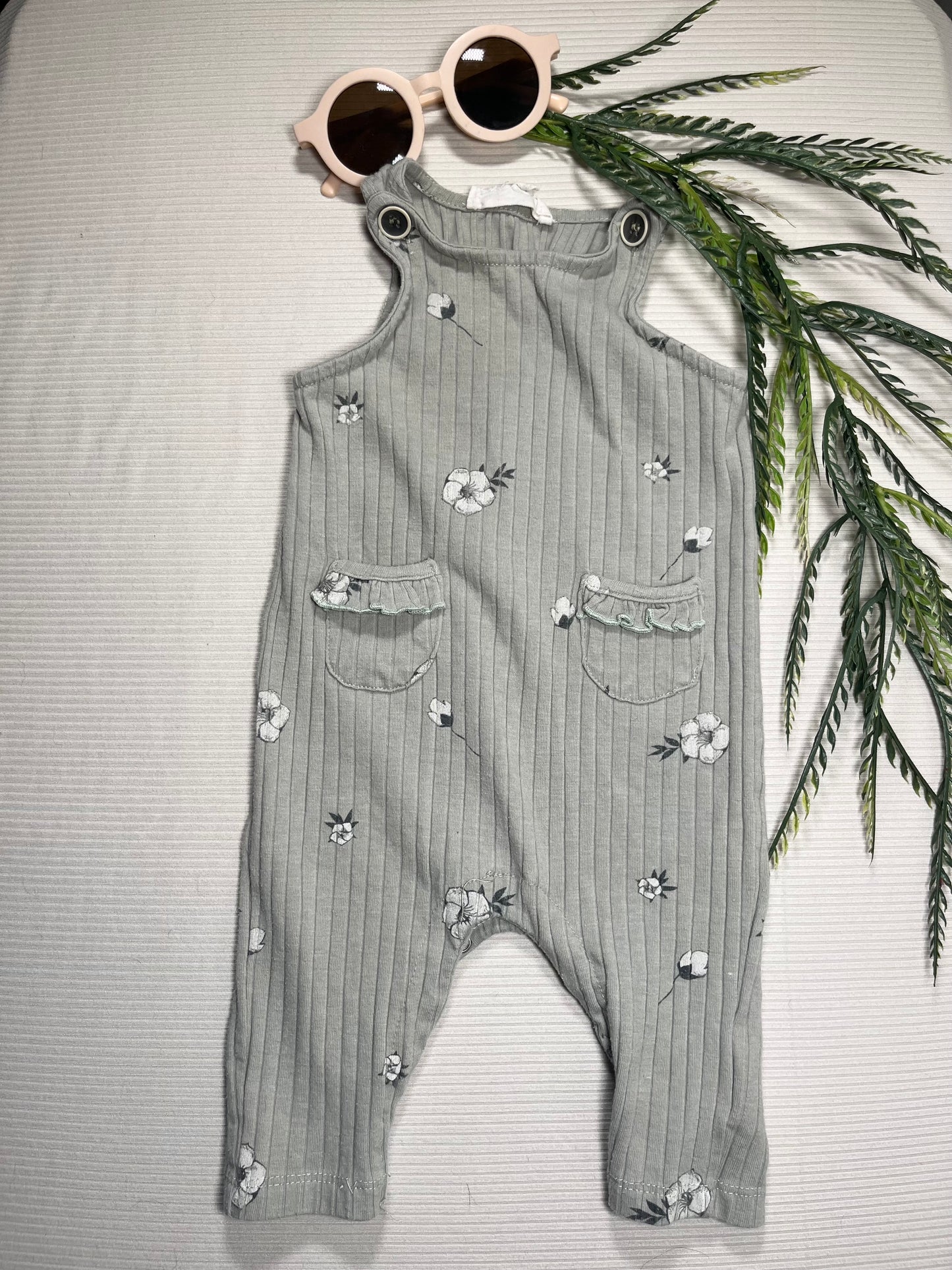 Sage Floral Overalls