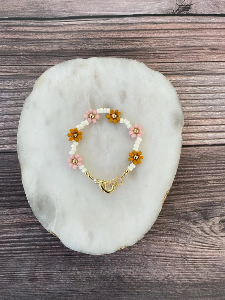 14K Gold Filled Floral Bracelet - Mustard + Blush