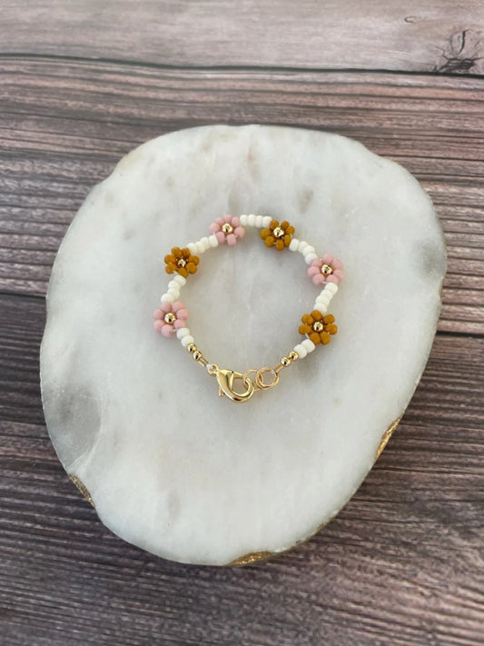 14K Gold Filled Floral Bracelet - Mustard + Blush